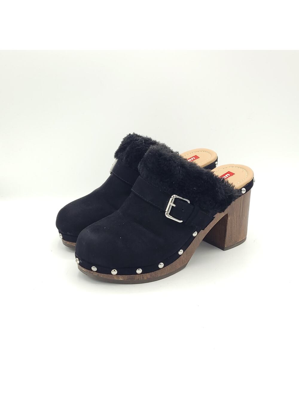 UnionBay fur suede clogs black brown women's size 7.5